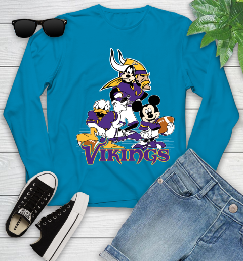 NFL Minnesota Vikings Mickey Mouse Donald Duck Goofy Football Shirt Youth Long Sleeve 8