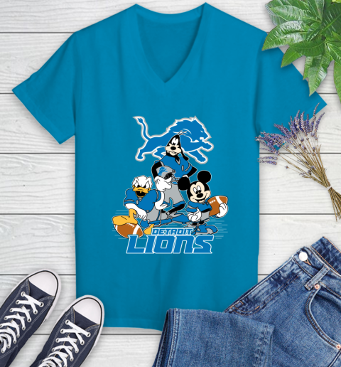 NFL Detroit Lions Mickey Mouse Donald Duck Goofy Football Shirt Women's V-Neck T-Shirt 7