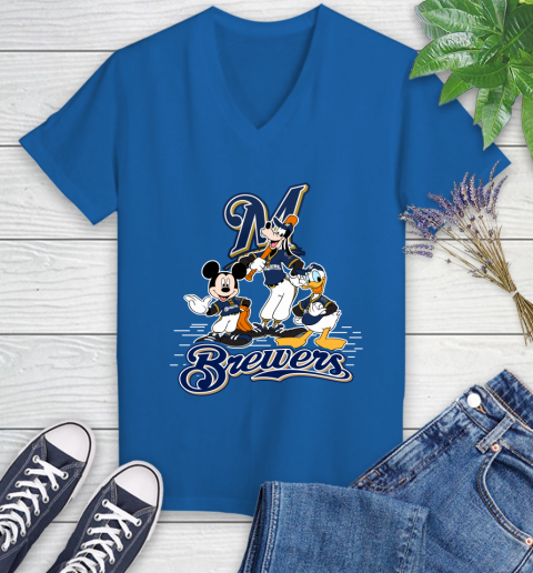 MLB Milwaukee Brewers Mickey Mouse Donald Duck Goofy Baseball T Shirt Women's V-Neck T-Shirt 10