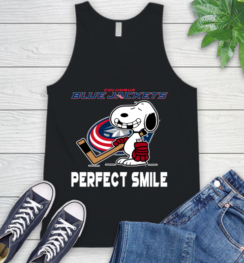 NHL Columbus Blue Jackets Snoopy Perfect Smile The Peanuts Movie Hockey T Shirt Tank Top