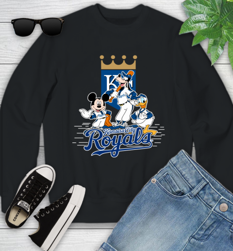 MLB Kansas City Royals Mickey Mouse Donald Duck Goofy Baseball T Shirt Youth Sweatshirt