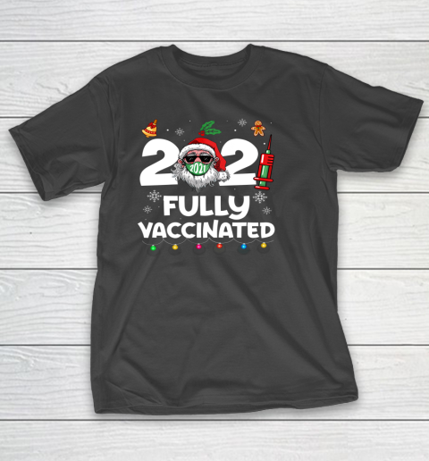 2021 Fully Vaccinated Santa Claus Mask Costume Christmas T-Shirt