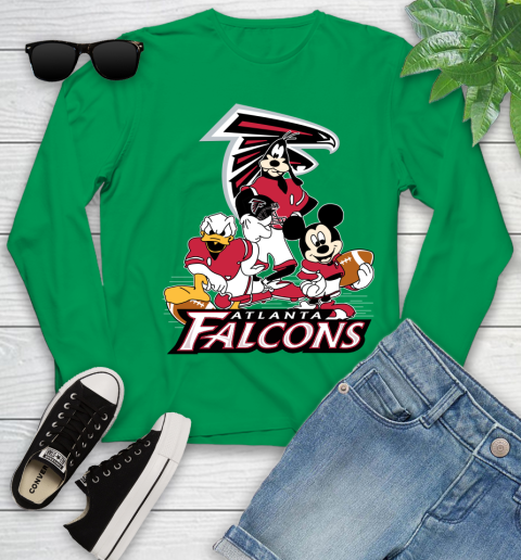 NFL Atlanta Falcons Mickey Mouse Donald Duck Goofy Football Shirt Youth Long Sleeve 7