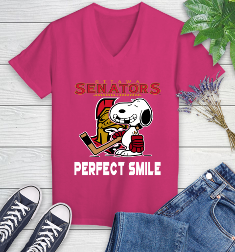 NHL New York Rangers Snoopy Perfect Smile The Peanuts Movie Hockey T Shirt Women's V-Neck T-Shirt 9