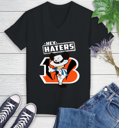 NFL Hey Haters Mickey Football Sports Cincinnati Bengals Women's V-Neck T-Shirt