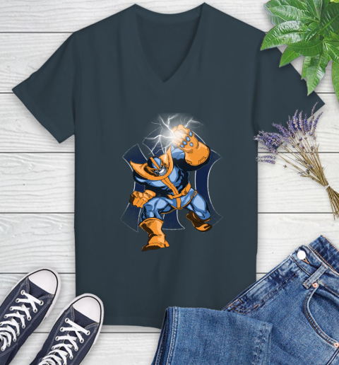 New York Yankees MLB Baseball Thanos Avengers Infinity War Marvel Women's V-Neck T-Shirt 8