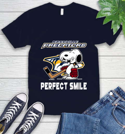 NHL Nashville Predators Snoopy Perfect Smile The Peanuts Movie Hockey T Shirt V-Neck T-Shirt 2