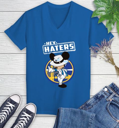 NBA Hey Haters Mickey Basketball Sports Golden State Warriors Women's V-Neck T-Shirt 10