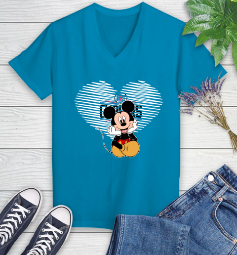 NBA LA Clippers The Heart Mickey Mouse Disney Basketball Women's V-Neck T-Shirt 7