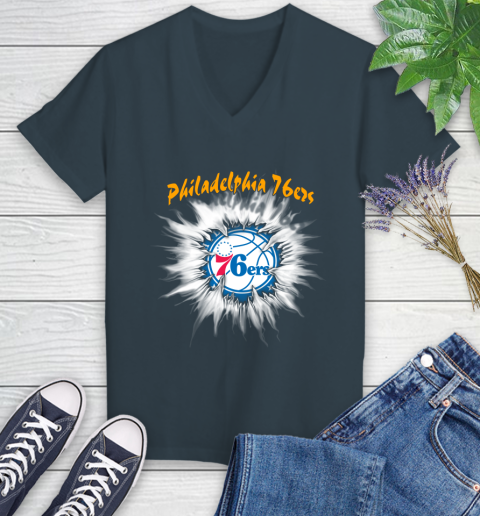 Philadelphia 76ers NBA Basketball Rip Sports Women's V-Neck T-Shirt 8