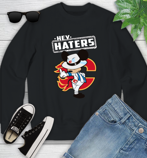 NHL Hey Haters Mickey Hockey Sports Calgary Flames Youth Sweatshirt