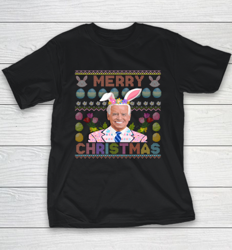 Funny Anti Joe Biden Merry Christmas Ugly Sweater Confused Easter Youth T-Shirt