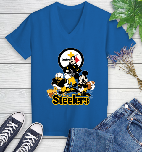 NFL Pittsburgh Steelers Mickey Mouse Donald Duck Goofy Football Shirt Women's V-Neck T-Shirt 10