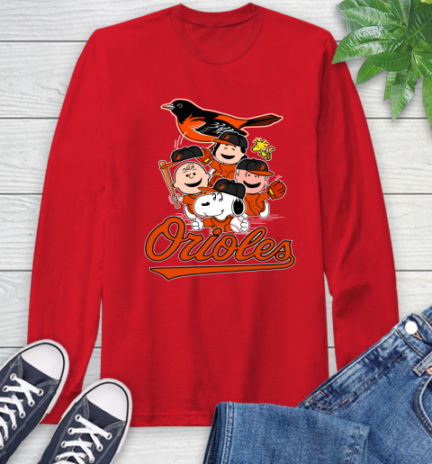 MLB Baltimore Orioles Snoopy Charlie Brown Woodstock The Peanuts Movie Baseball T Shirt_000 Long Sleeve T-Shirt 11