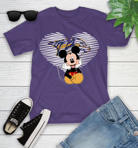 NHL Nashville Predators The Heart Mickey Mouse Disney Hockey Youth T-Shirt 3