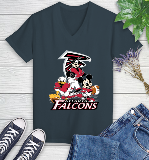 NFL Atlanta Falcons Mickey Mouse Donald Duck Goofy Football Shirt Women's V-Neck T-Shirt - Image 9