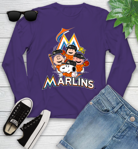 MLB Miami Marlins Snoopy Charlie Brown Woodstock The Peanuts Movie Baseball T Shirt Youth Long Sleeve 4