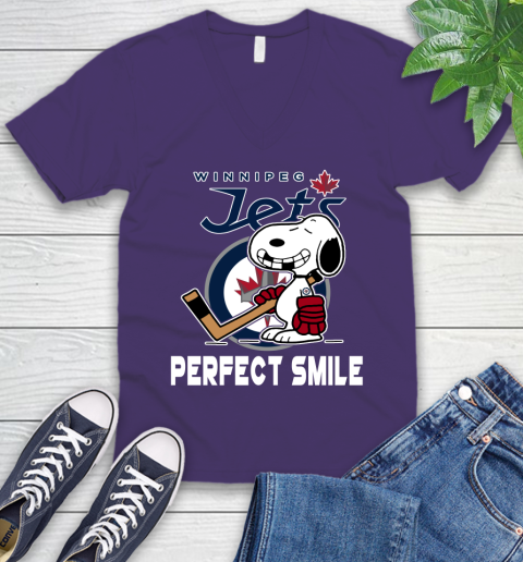 NHL Winnipeg Jets Snoopy Perfect Smile The Peanuts Movie Hockey T Shirt V-Neck T-Shirt 9