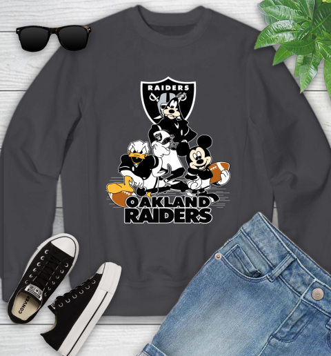 NFL Oakland Raiders Mickey Mouse Donald Duck Goofy Football Shirt Youth Sweatshirt 5