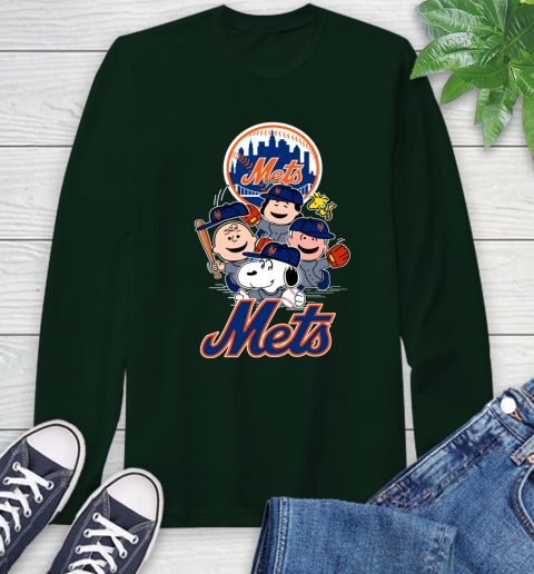 MLB New York Mets Snoopy Charlie Brown Woodstock The Peanuts Movie Baseball T Shirt Long Sleeve T-Shirt 7