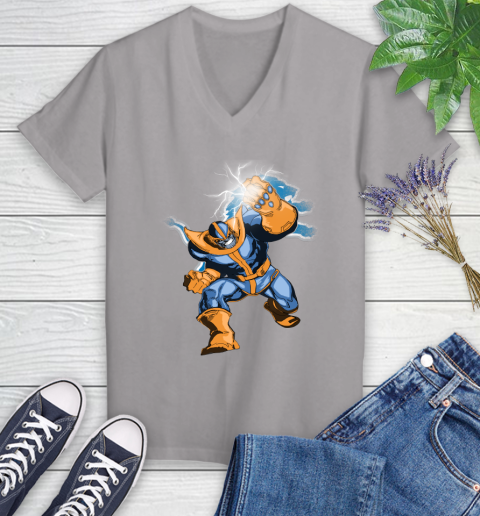 Detroit Lions NFL Football Thanos Avengers Infinity War Marvel Women's V-Neck T-Shirt 4