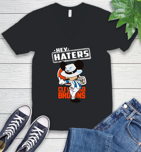 NFL Hey Haters Mickey Football Sports Cleveland Browns V-Neck T-Shirt