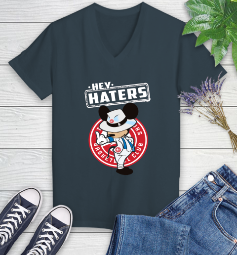 NBA Hey Haters Mickey Basketball Sports Atlanta Hawks Women's V-Neck T-Shirt 8