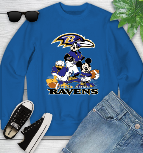 NFL Baltimore Ravens Mickey Mouse Donald Duck Goofy Football Shirt Youth Sweatshirt 7
