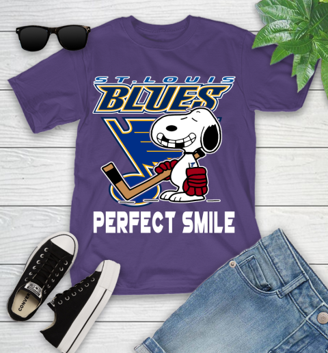 NHL St.Louis Blues Snoopy Perfect Smile The Peanuts Movie Hockey T Shirt Youth T-Shirt 3