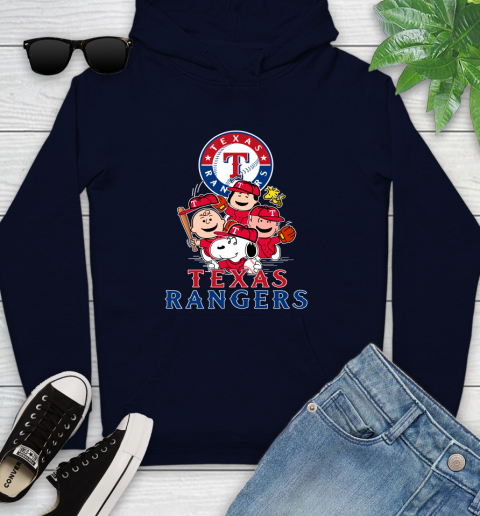 MLB Texas Rangers Snoopy Charlie Brown Woodstock The Peanuts Movie Baseball T Shirt Youth Hoodie 3