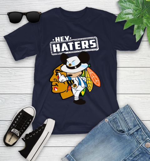 NHL Hey Haters Mickey Hockey Sports Chicago Blackhawks Youth T-Shirt 2