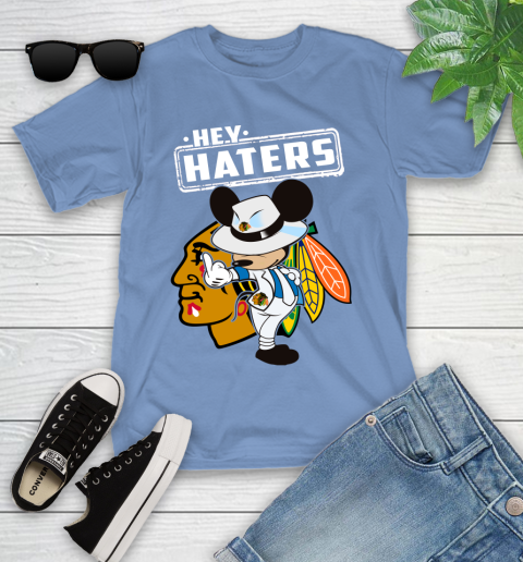 NHL Hey Haters Mickey Hockey Sports Chicago Blackhawks Youth T-Shirt 15
