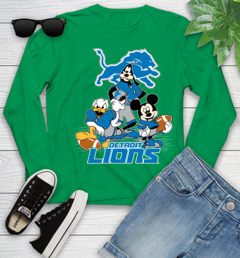NFL Detroit Lions Mickey Mouse Donald Duck Goofy Football Shirt Youth Long Sleeve 7