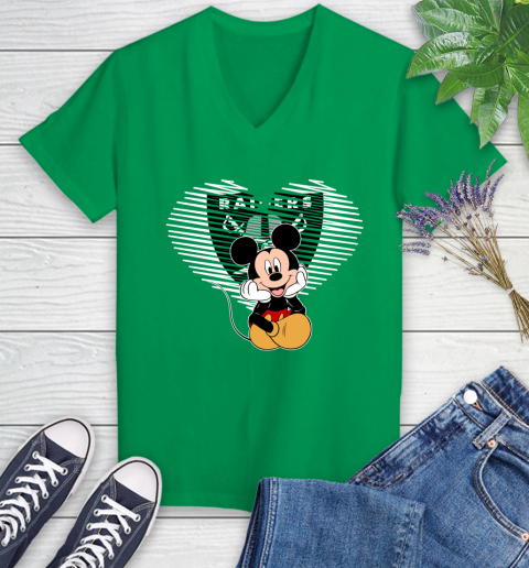 NFL Oakland Raiders The Heart Mickey Mouse Disney Football T Shirt_000 Women's V-Neck T-Shirt 5
