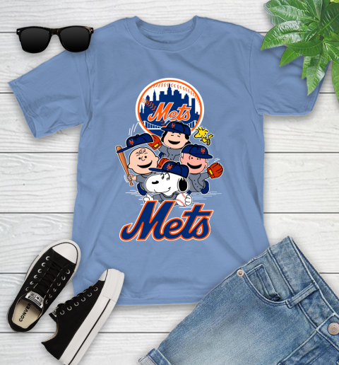 MLB New York Mets Snoopy Charlie Brown Woodstock The Peanuts Movie Baseball T Shirt Youth T-Shirt 15