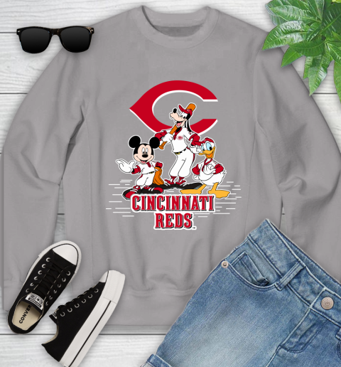 MLB Cincinnati Reds Mickey Mouse Donald Duck Goofy Baseball T Shirt Youth Sweatshirt 3