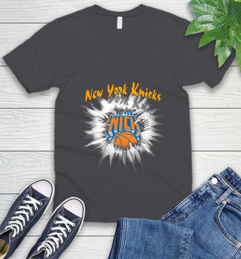 New York Knicks NBA Basketball Rip Sports V-Neck T-Shirt 4