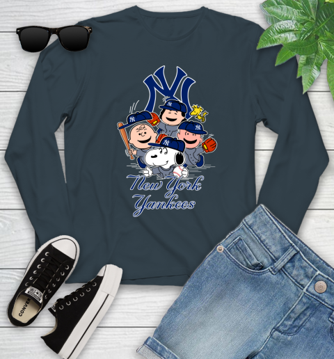 MLB New York Yankees Snoopy Charlie Brown Woodstock The Peanuts Movie Baseball T Shirt_000 Youth Long Sleeve 9
