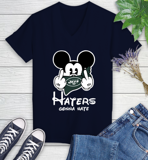 NFL New York Jets Haters Gonna Hate Mickey Mouse Disney Football T Shirt Women's V-Neck T-Shirt 2