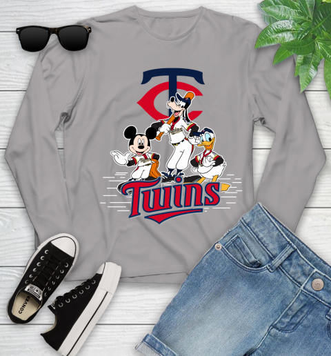 MLB Minnesota Twins Mickey Mouse Donald Duck Goofy Baseball T Shirt Youth Long Sleeve 5