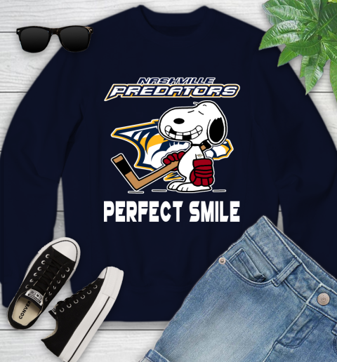 NHL Nashville Predators Snoopy Perfect Smile The Peanuts Movie Hockey T Shirt Youth Sweatshirt 2