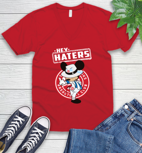 NBA Hey Haters Mickey Basketball Sports Atlanta Hawks V-Neck T-Shirt 6