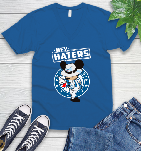 NBA Hey Haters Mickey Basketball Sports Philadelphia 76ers V-Neck T-Shirt 5