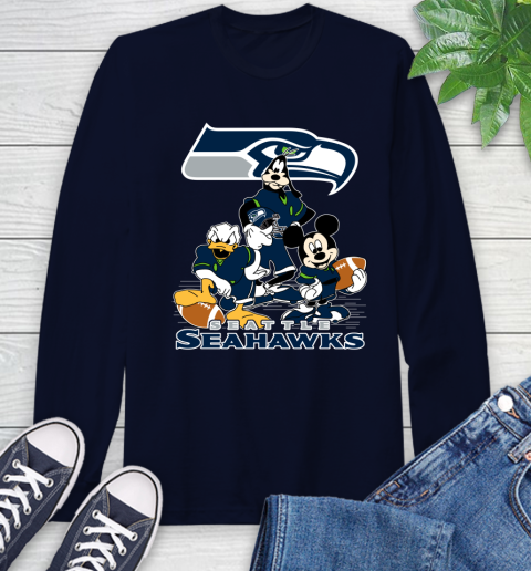 NFL Seattle Seahawks Mickey Mouse Donald Duck Goofy Football Shirt Long Sleeve T-Shirt 3