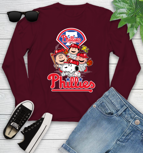 MLB Philadelphia Phillies Snoopy Charlie Brown Woodstock The Peanuts Movie Baseball T Shirt_000 Youth Long Sleeve 6