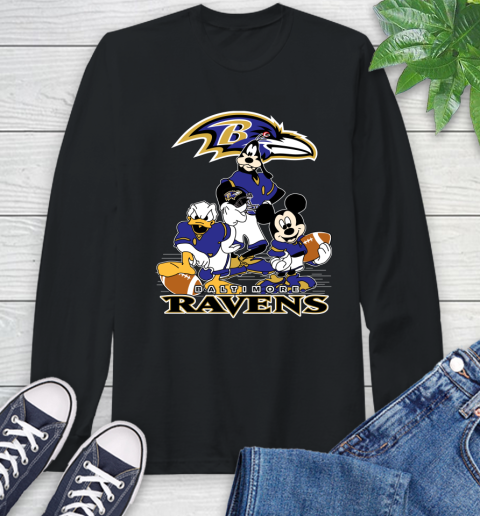 NFL Baltimore Ravens Mickey Mouse Donald Duck Goofy Football Shirt Long Sleeve T-Shirt