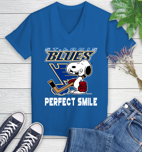 NHL St.Louis Blues Snoopy Perfect Smile The Peanuts Movie Hockey T Shirt Women's V-Neck T-Shirt 10
