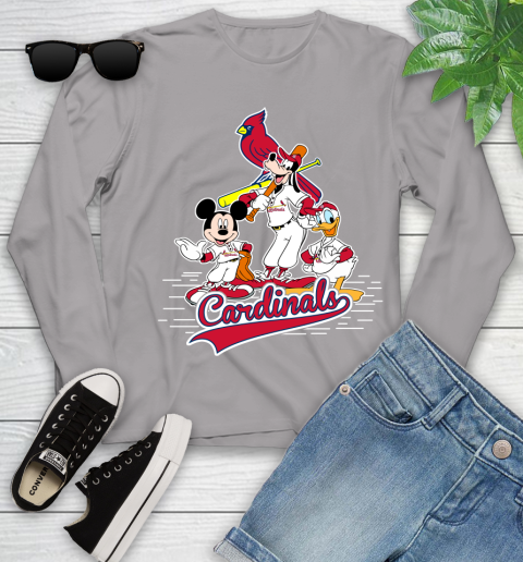 MLB St.Louis Cardinals Mickey Mouse Donald Duck Goofy Baseball T Shirt Youth Long Sleeve 5