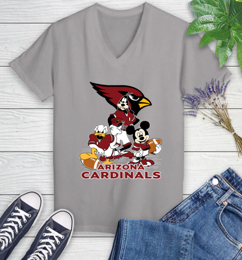 NFL Arizona Cardinals Mickey Mouse Donald Duck Goofy Football Shirt Women's V-Neck T-Shirt 4