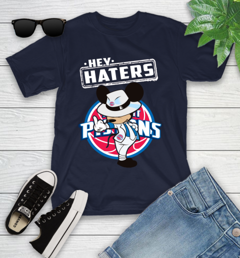 NBA Hey Haters Mickey Basketball Sports Detroit Pistons Youth T-Shirt 2